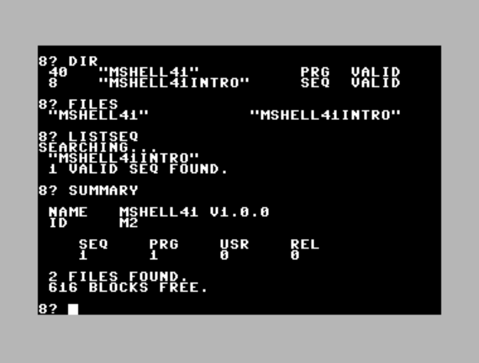 Screenshot of Midlife Shell 1541 with black background.